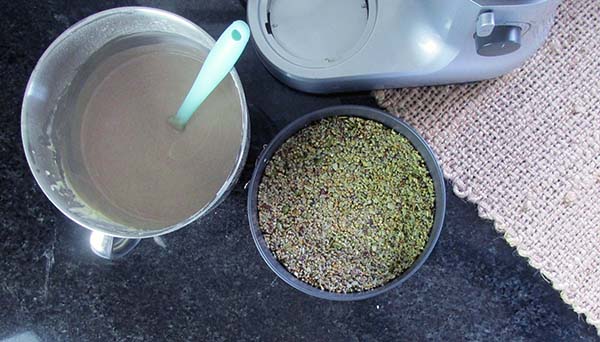 Pour the cheesecake mix into the cake pan.