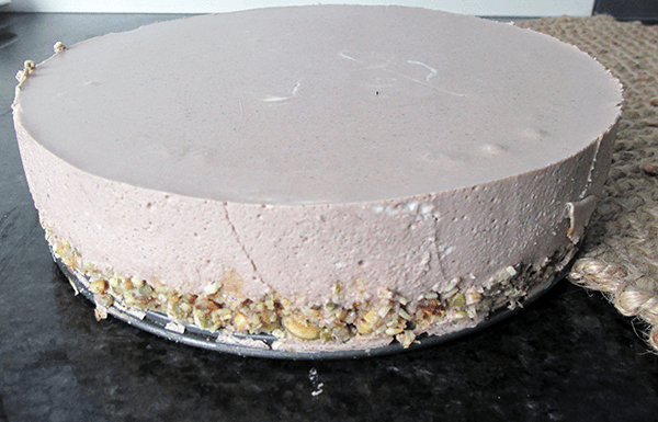 Cheesecake set in the fridge.