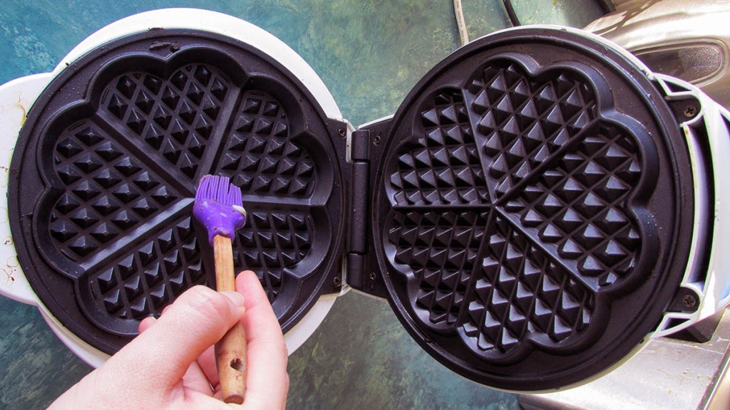 Make sure you oil the waffle iron well.