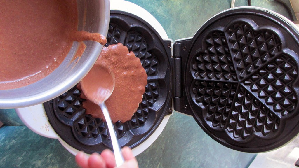 Add the batter to the waffle iron, use a tablespoon at a time. 