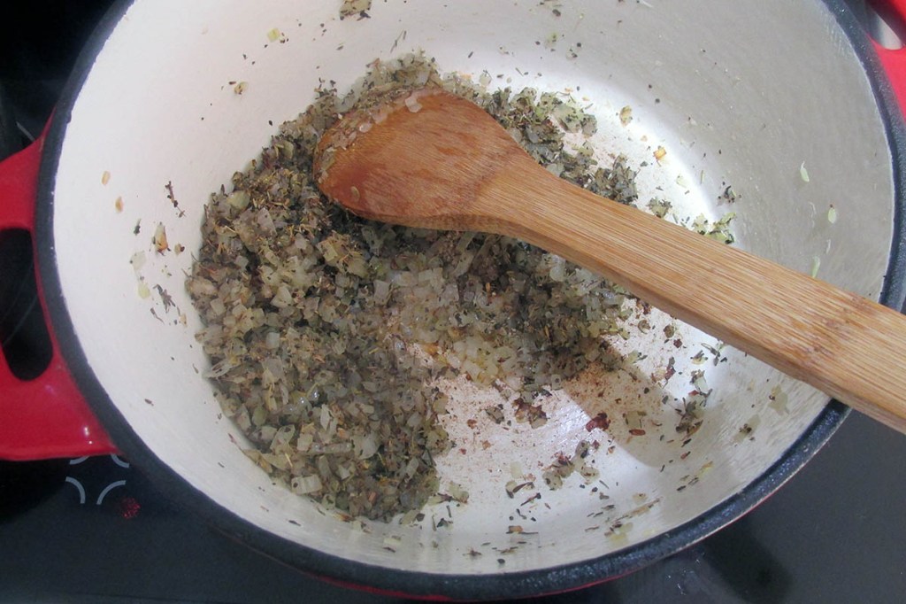 Cook until the onion is softening