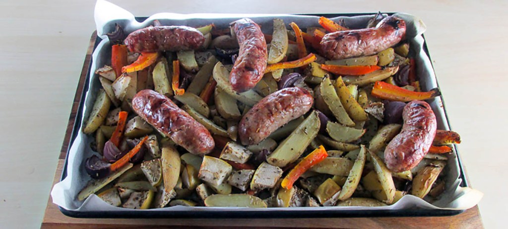 Bake for 30 minutes or until the sausages and potatoes are cooked through. 