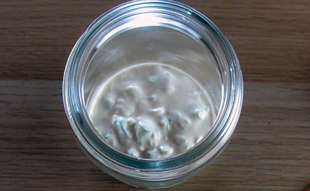 Make the dressing and put some at the bottom of the jar