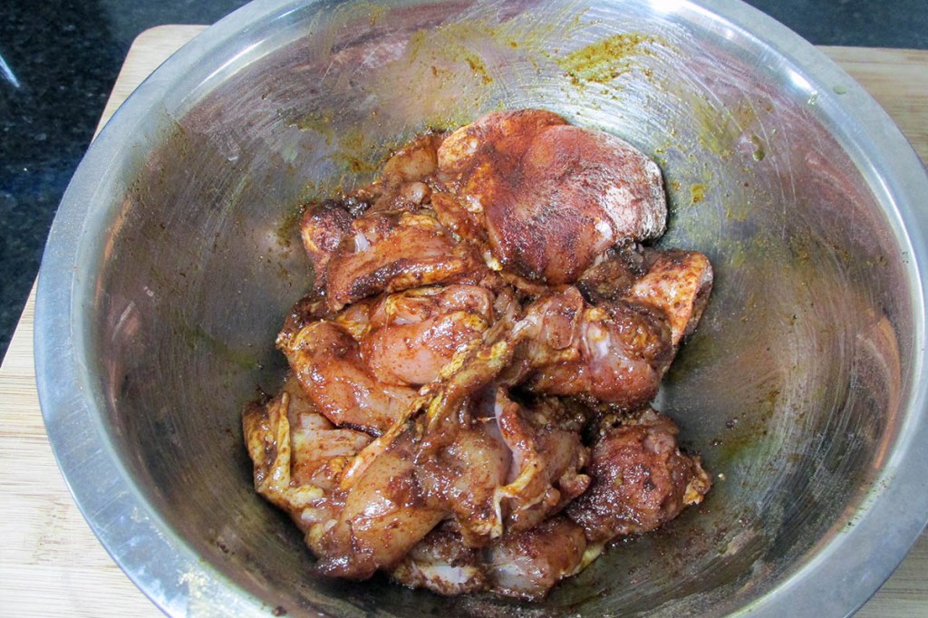 Make sure the chicken is thoroughly coated.