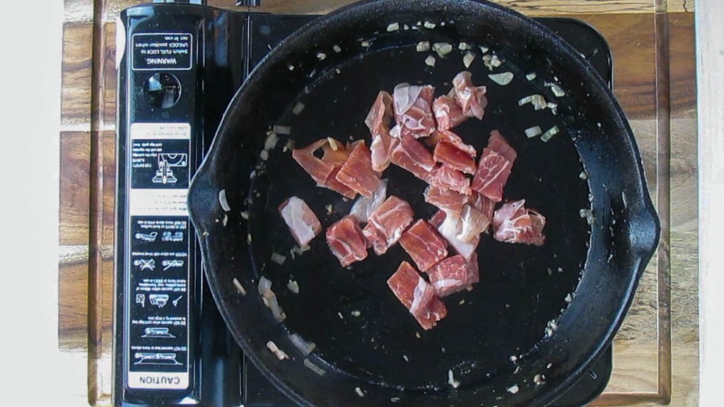 Fry off the prosciutto.