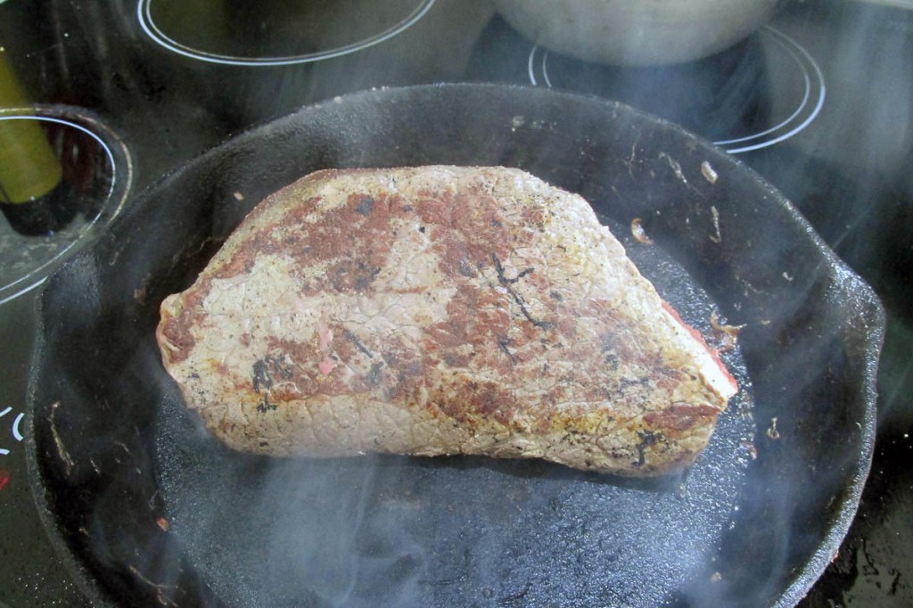 Sear the beef on all slides.