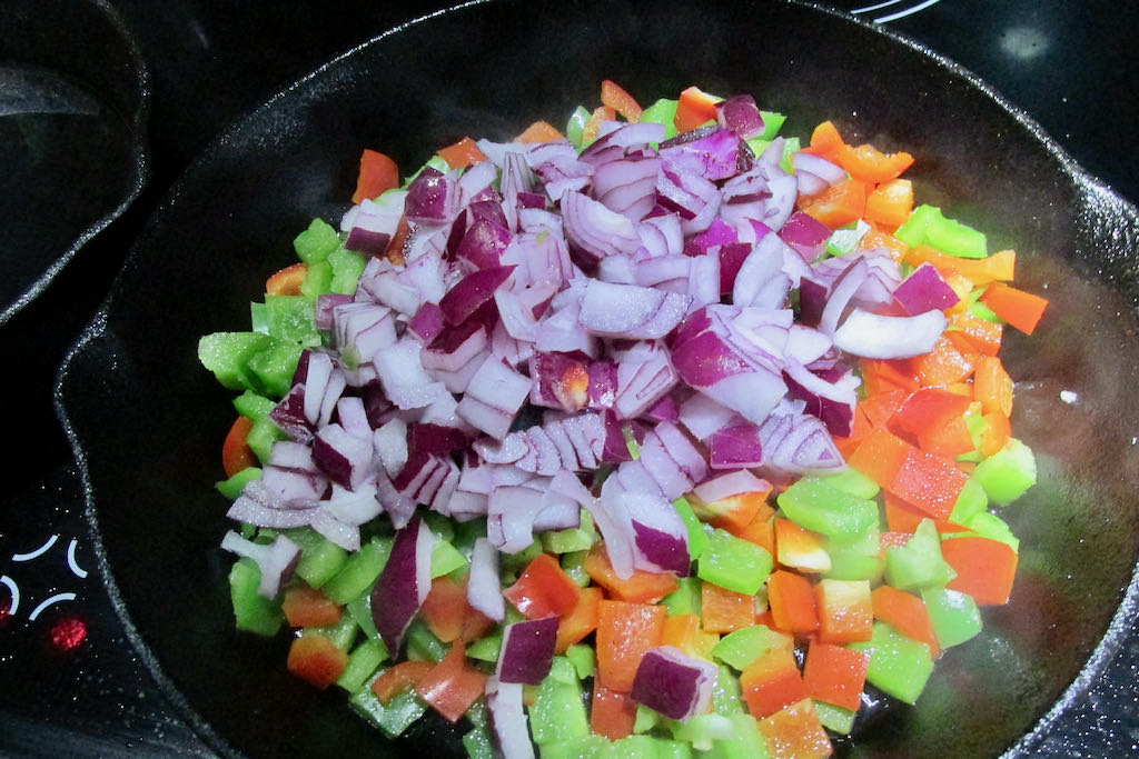And the onions to the pan.