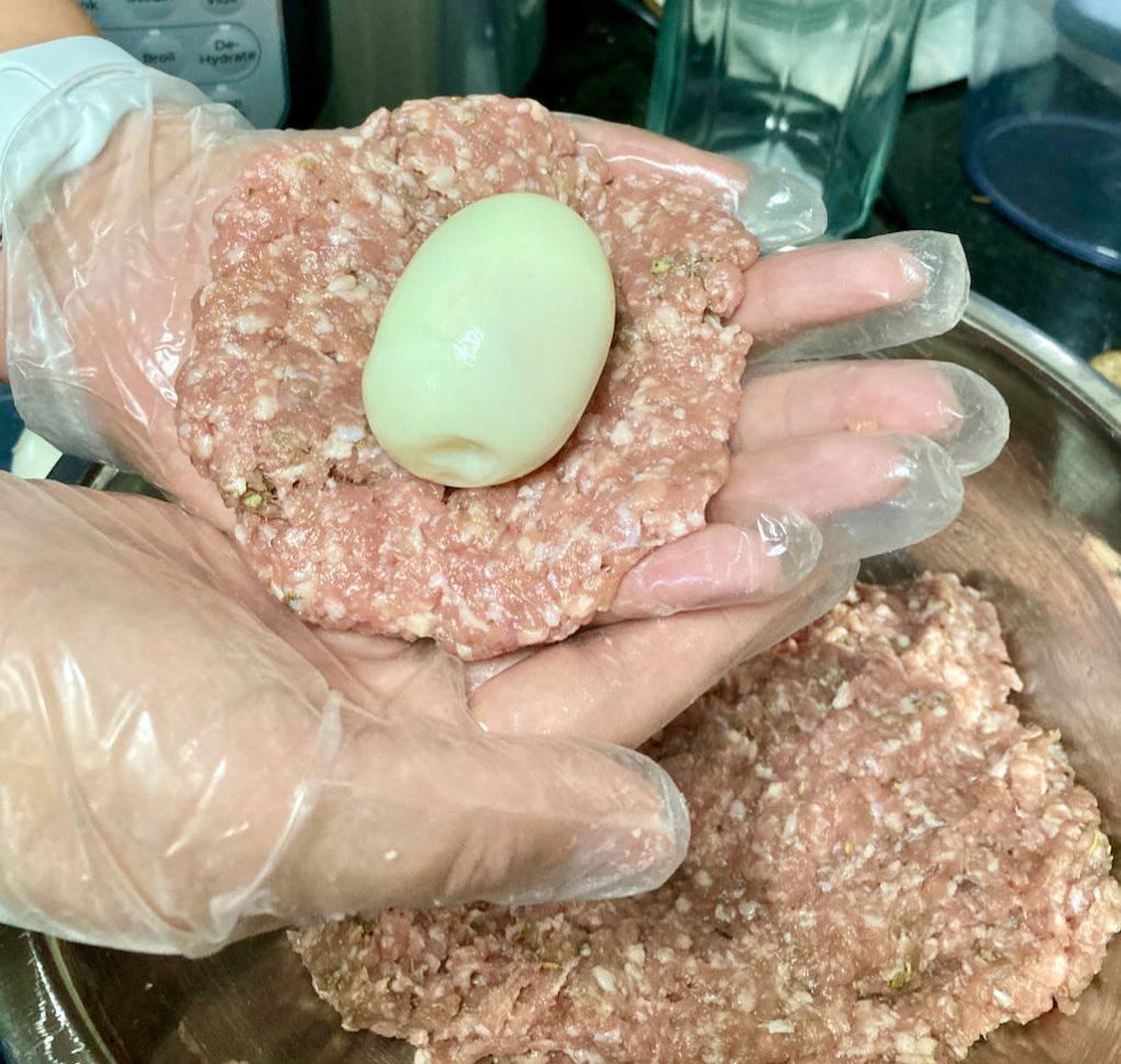 Place a boiled egg in the middle 