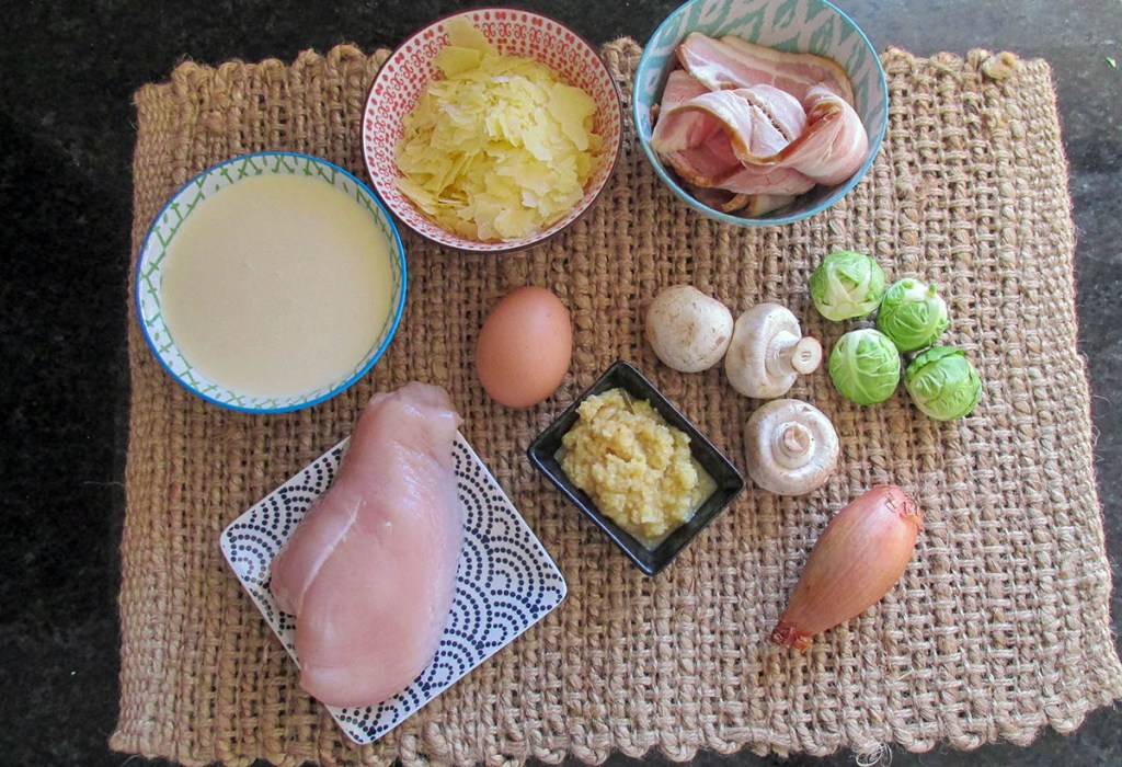 Brussels sprout carbonara ingredients
