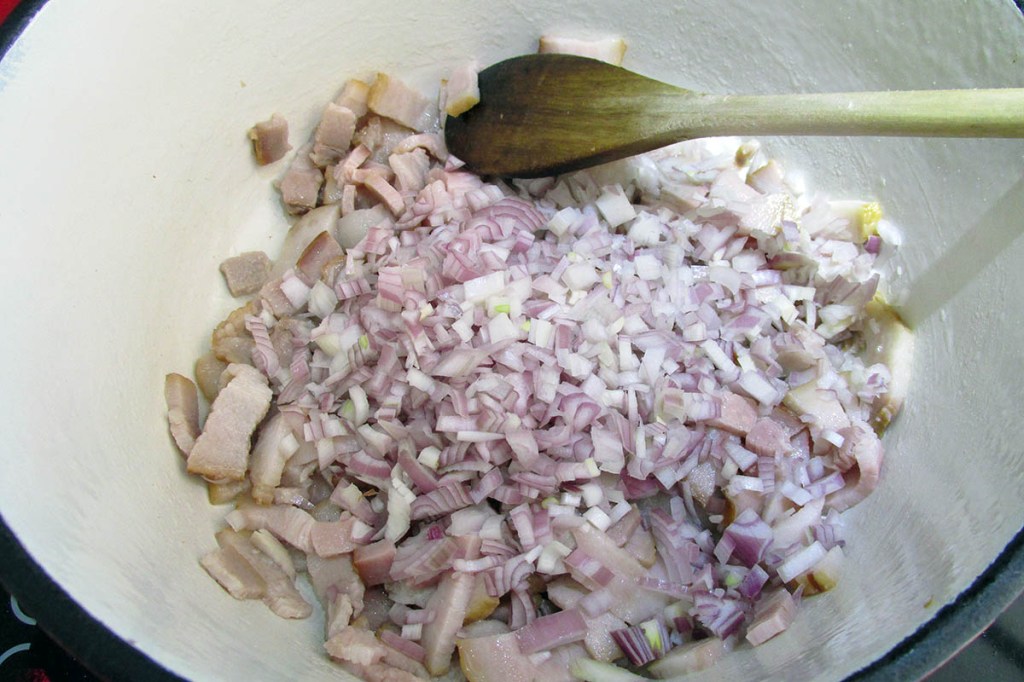 Add the shallots to the bacon
